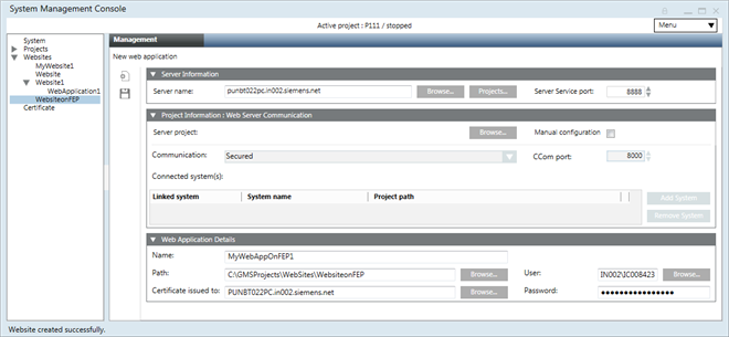 Creating a Web Application in Automatic Mode