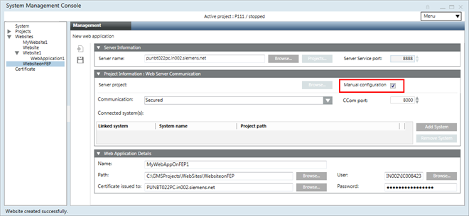 Creating a Web Application in Manual Mode